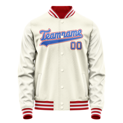 Custom Cream Red Solid Color Varsity Letterman Jacket