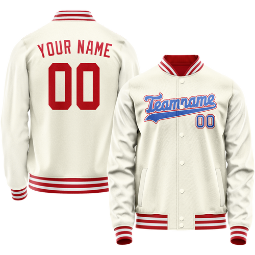 Custom Cream Red Solid Color Varsity Letterman Jacket
