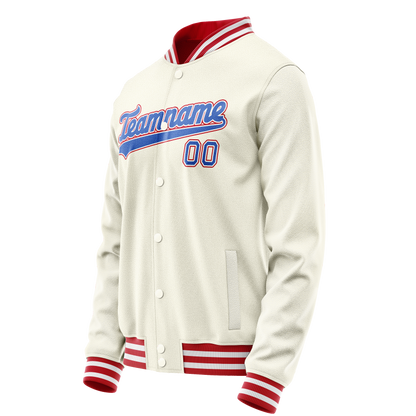 Custom Cream Red Solid Color Varsity Letterman Jacket