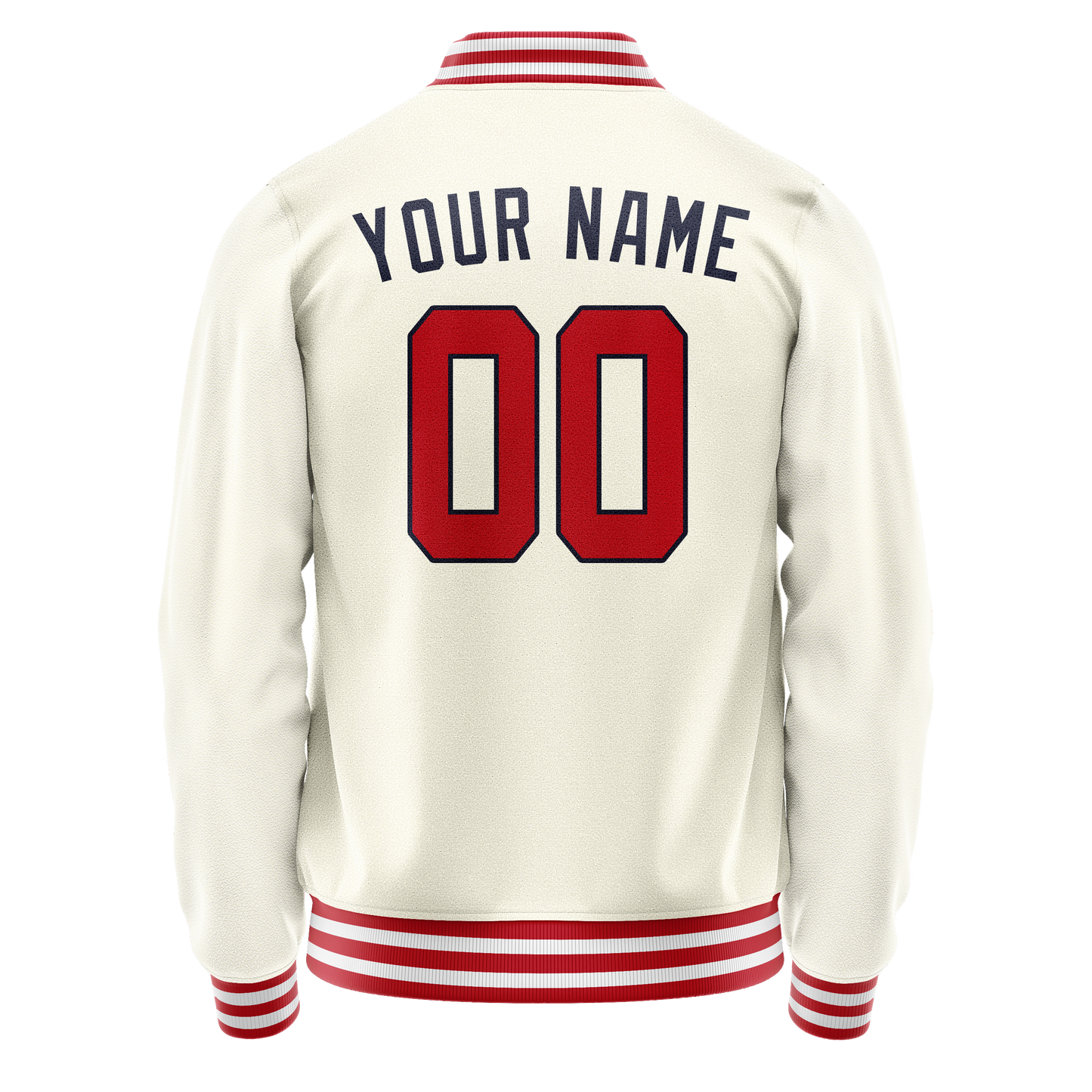 Custom Cream Red Solid Color Varsity Letterman Jacket