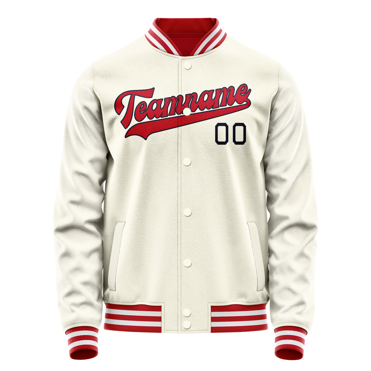 Custom Cream Red Solid Color Varsity Letterman Jacket