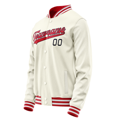 Custom Cream Red Solid Color Varsity Letterman Jacket