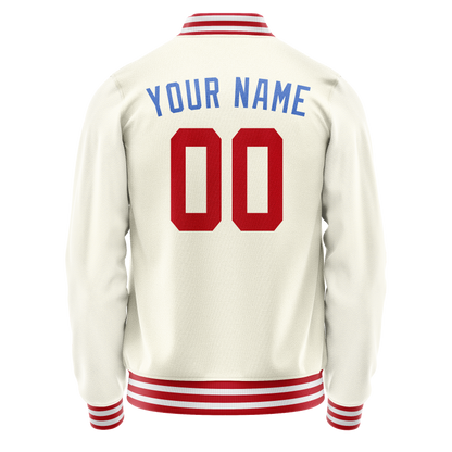 Custom Cream Royal Solid Color Varsity Letterman Jacket