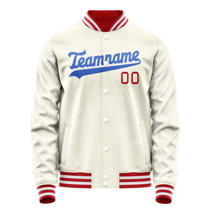 Custom Cream Royal Solid Color Varsity Letterman Jacket