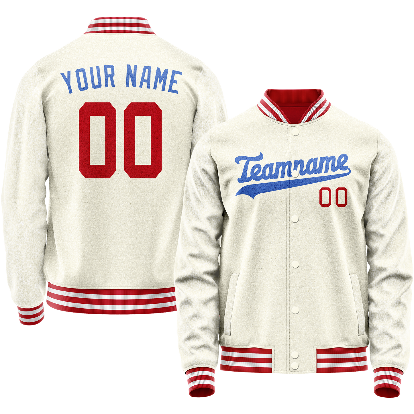 Custom Cream Royal Solid Color Varsity Letterman Jacket