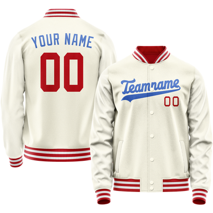 Custom Cream Royal Solid Color Varsity Letterman Jacket
