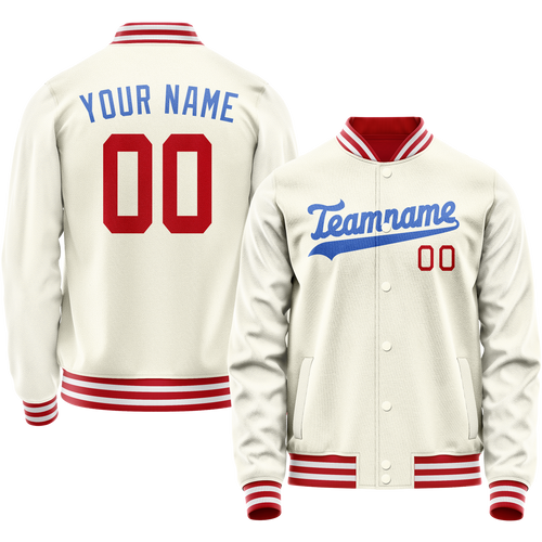 Custom Cream Royal Solid Color Varsity Letterman Jacket