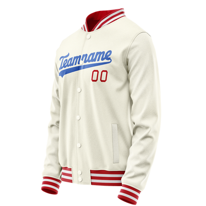 Custom Cream Royal Solid Color Varsity Letterman Jacket