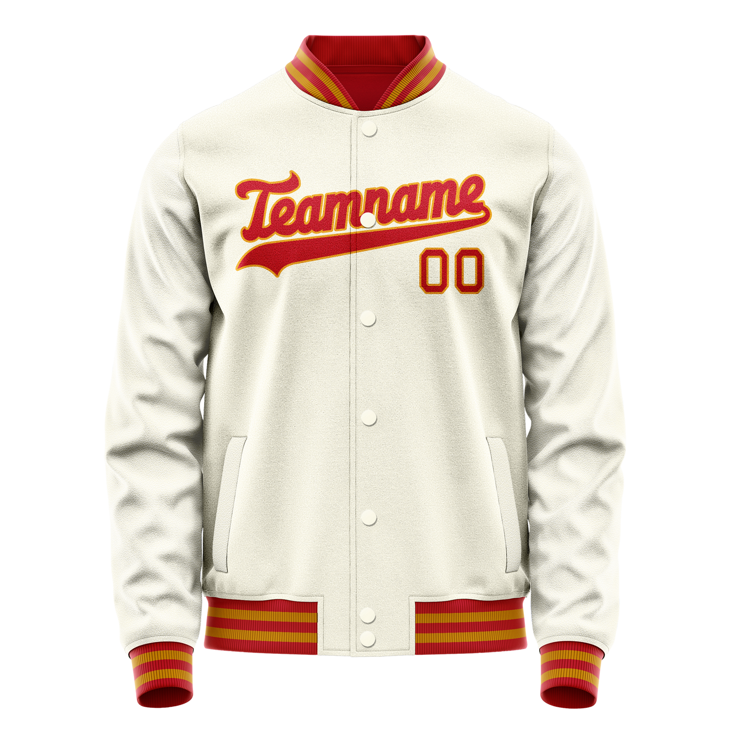 Custom Cream Orange Solid Color Varsity Letterman Jacket