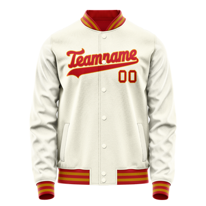 Custom Cream Orange Solid Color Varsity Letterman Jacket