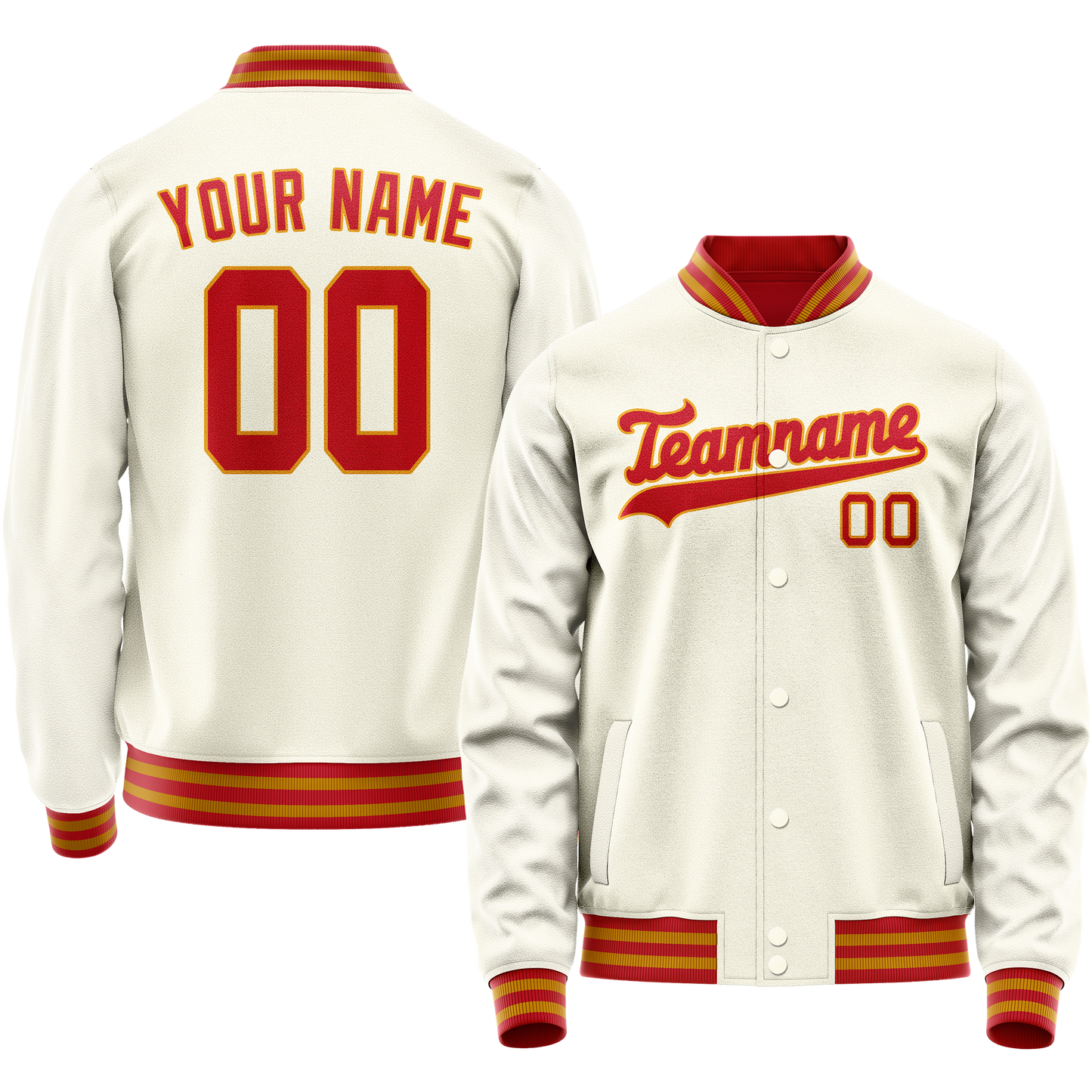 Custom Cream Orange Solid Color Varsity Letterman Jacket