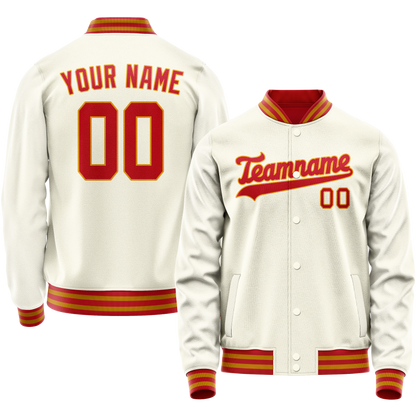 Custom Cream Orange Solid Color Varsity Letterman Jacket
