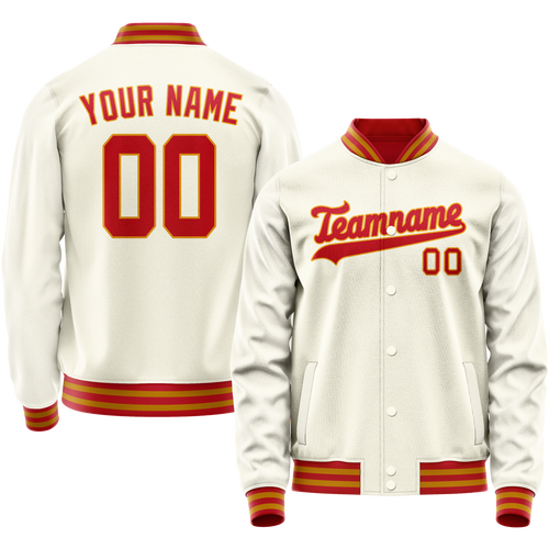 Custom Cream Orange Solid Color Varsity Letterman Jacket