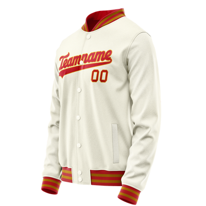 Custom Cream Orange Solid Color Varsity Letterman Jacket