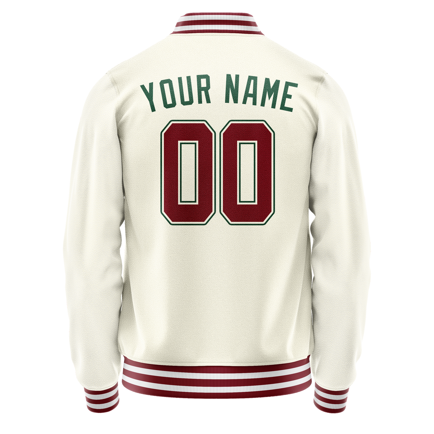 Custom Cream Kelly-Green Solid Color Varsity Letterman Jacket