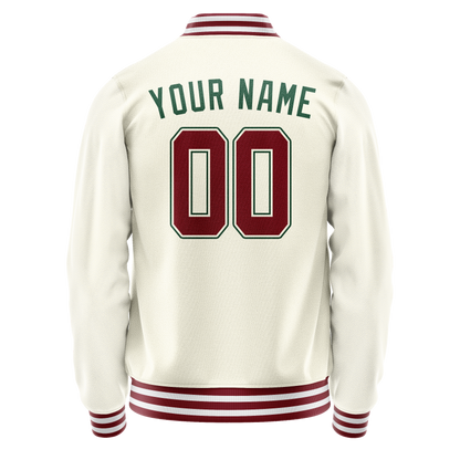 Custom Cream Kelly-Green Solid Color Varsity Letterman Jacket