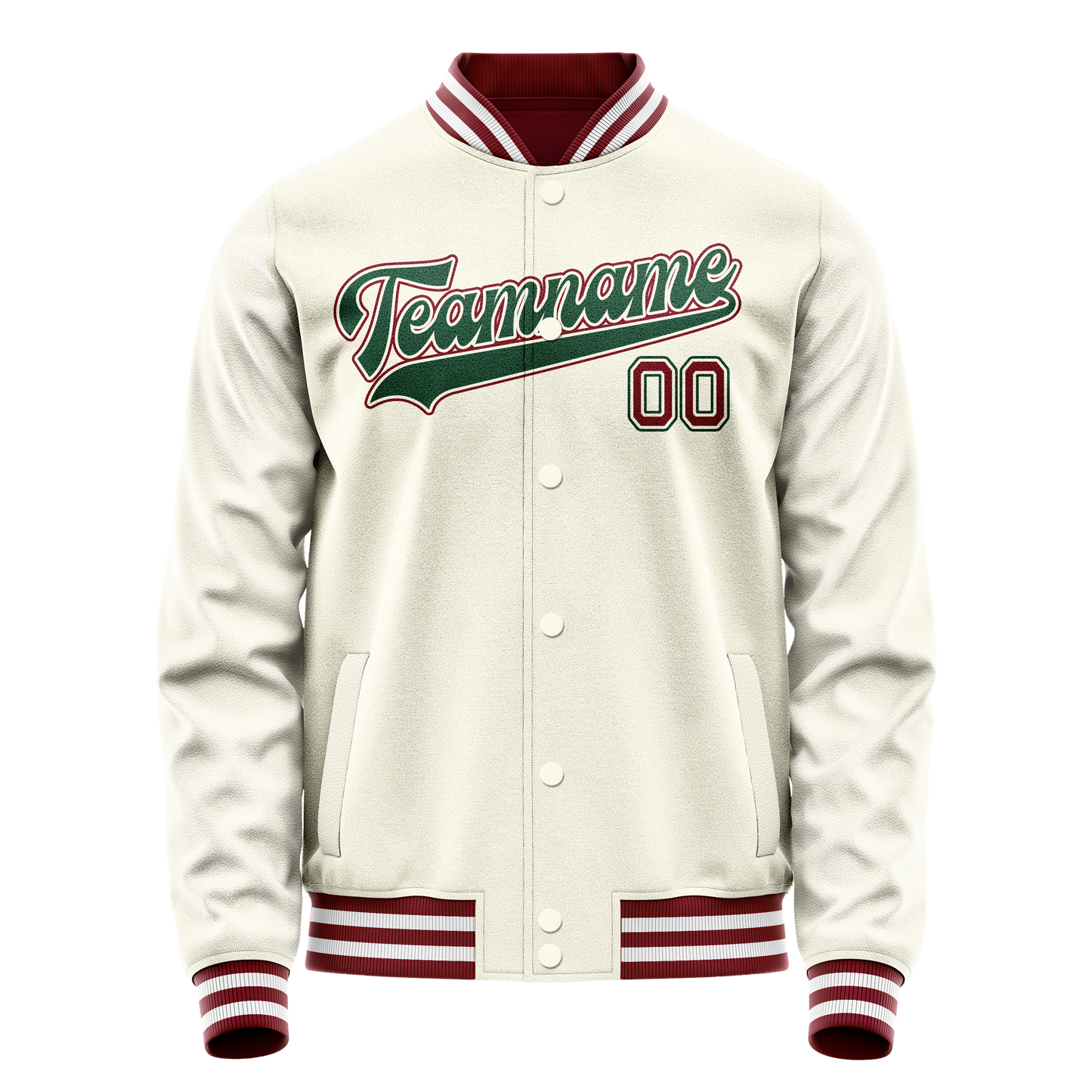 Custom Cream Kelly-Green Solid Color Varsity Letterman Jacket