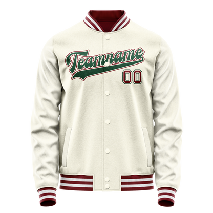Custom Cream Kelly-Green Solid Color Varsity Letterman Jacket