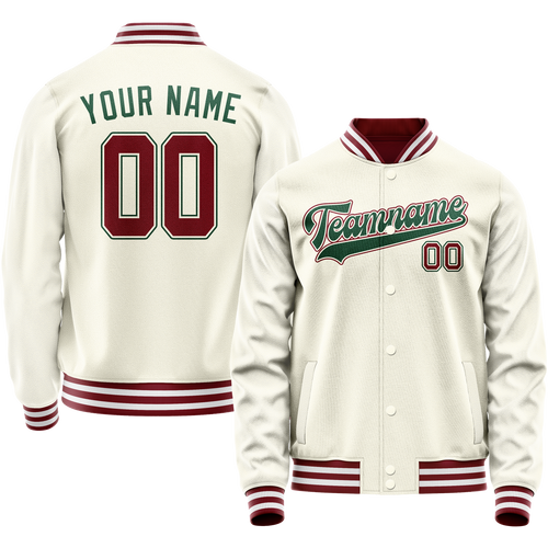 Custom Cream Kelly-Green Solid Color Varsity Letterman Jacket