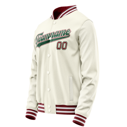 Custom Cream Kelly-Green Solid Color Varsity Letterman Jacket