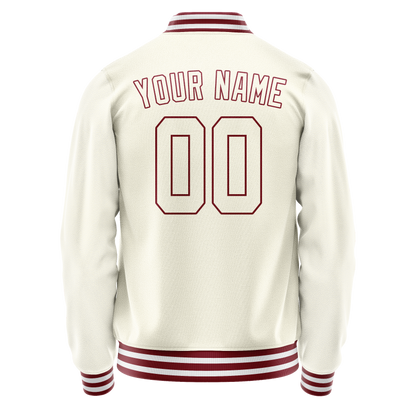 Custom Cream Red Solid Color Varsity Letterman Jacket