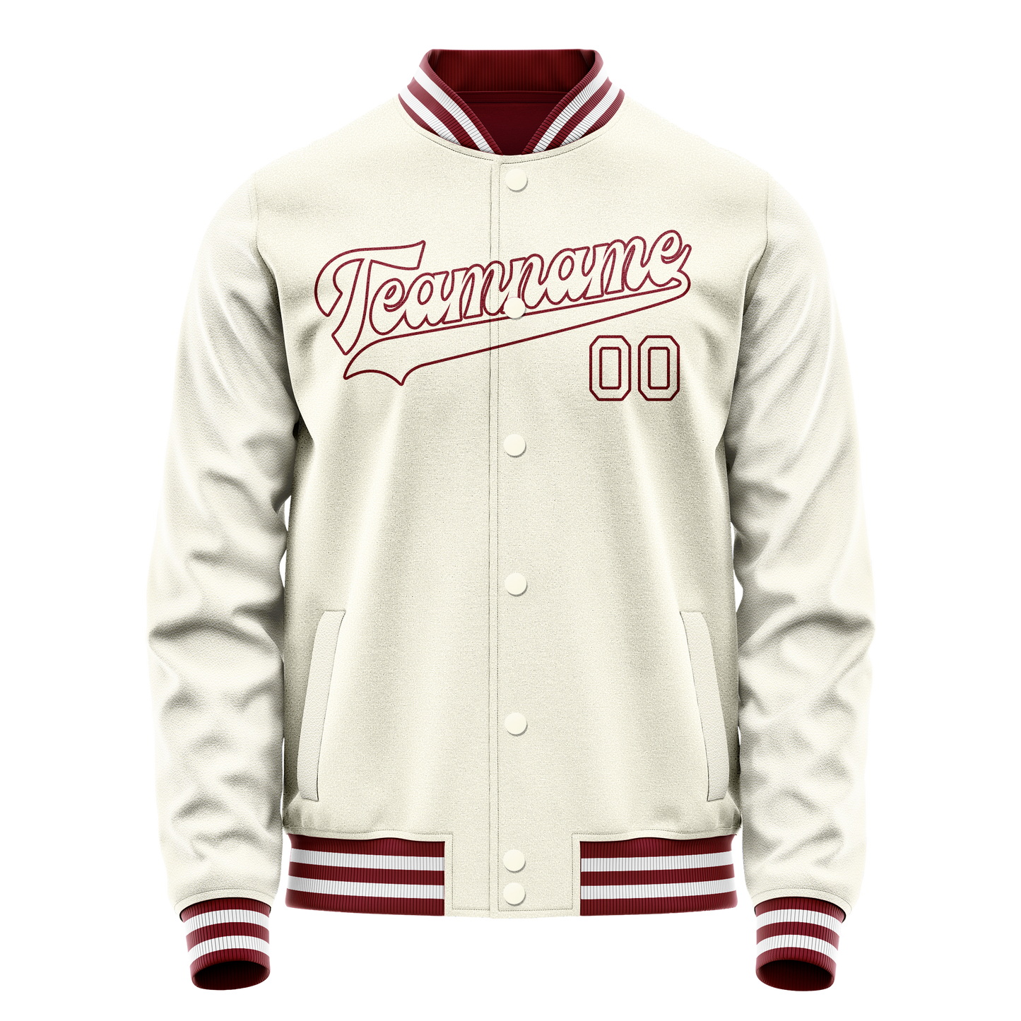 Custom Cream Red Solid Color Varsity Letterman Jacket