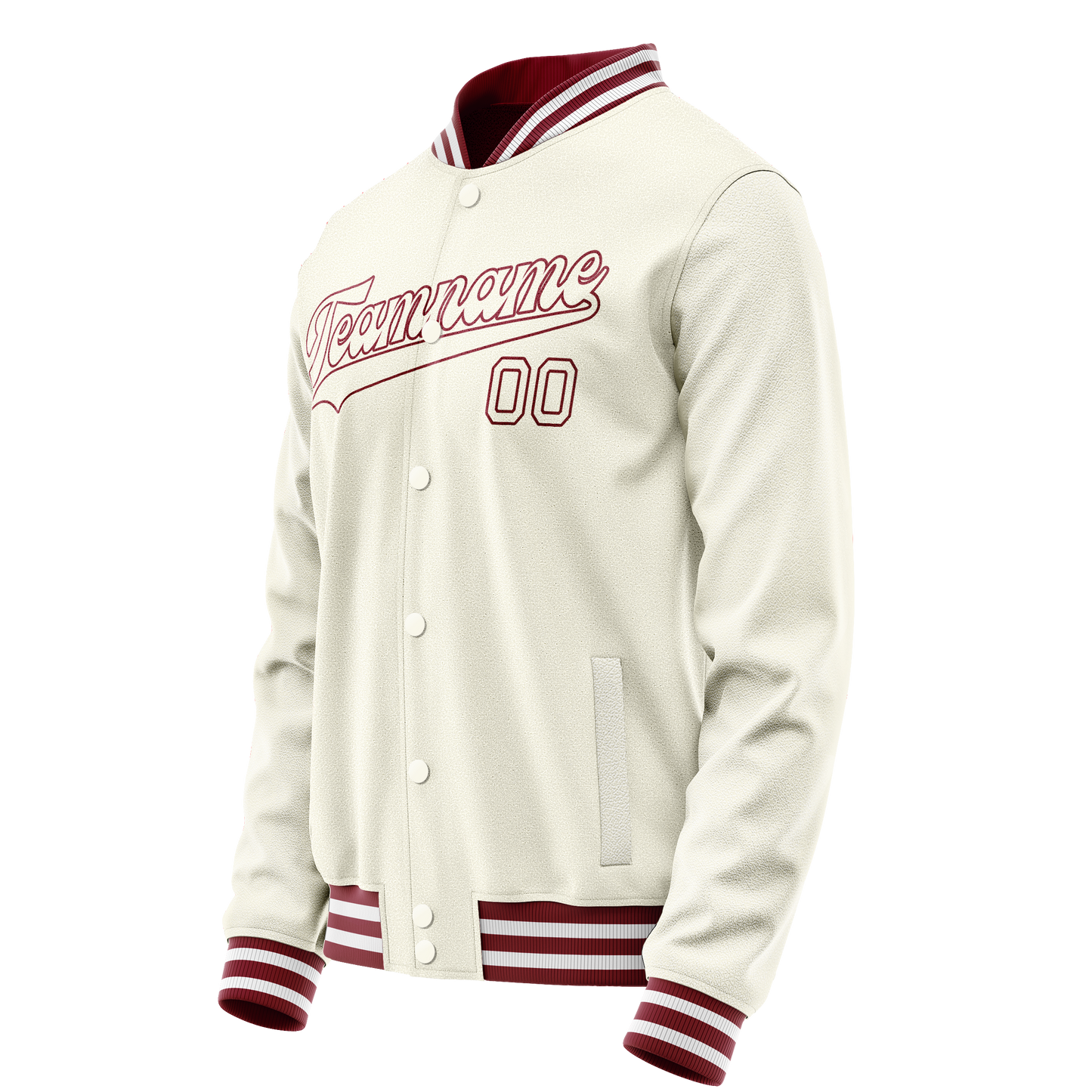 Custom Cream Red Solid Color Varsity Letterman Jacket