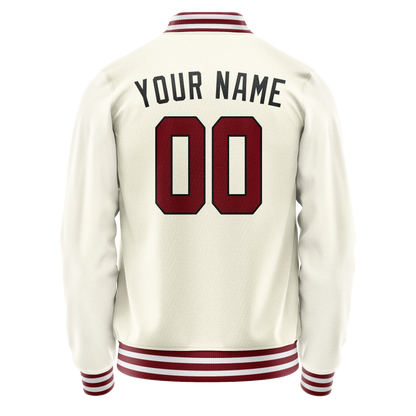 Custom Cream Red Solid Color Varsity Letterman Jacket