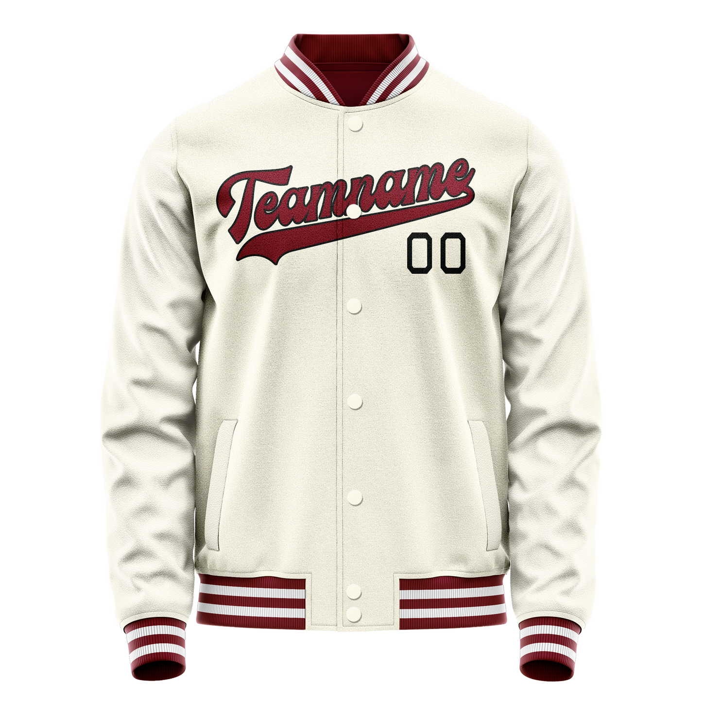 Custom Cream Red Solid Color Varsity Letterman Jacket