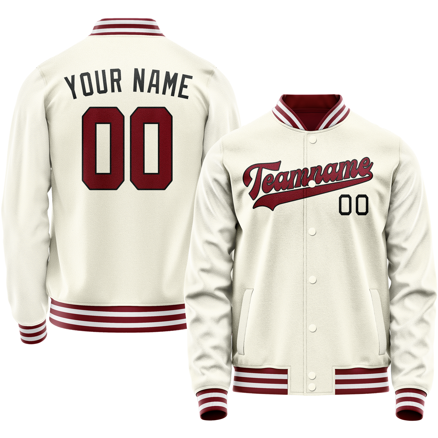 Custom Cream Red Solid Color Varsity Letterman Jacket