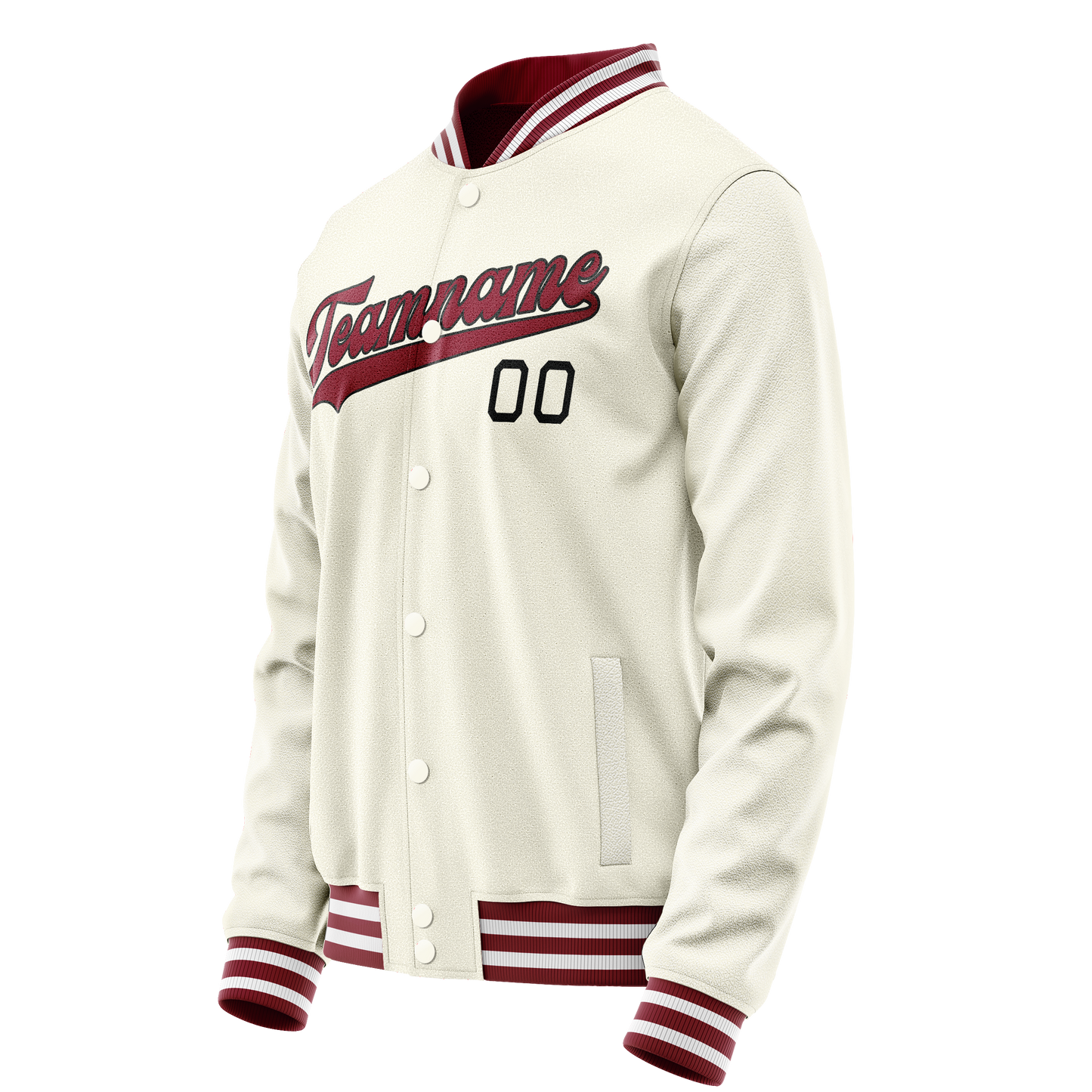 Custom Cream Red Solid Color Varsity Letterman Jacket