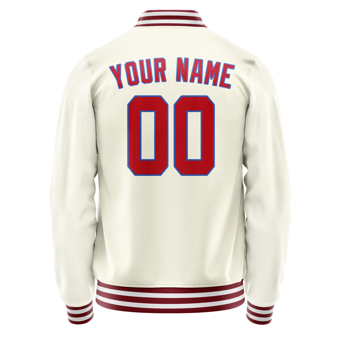 Custom Cream Red Solid Color Varsity Letterman Jacket