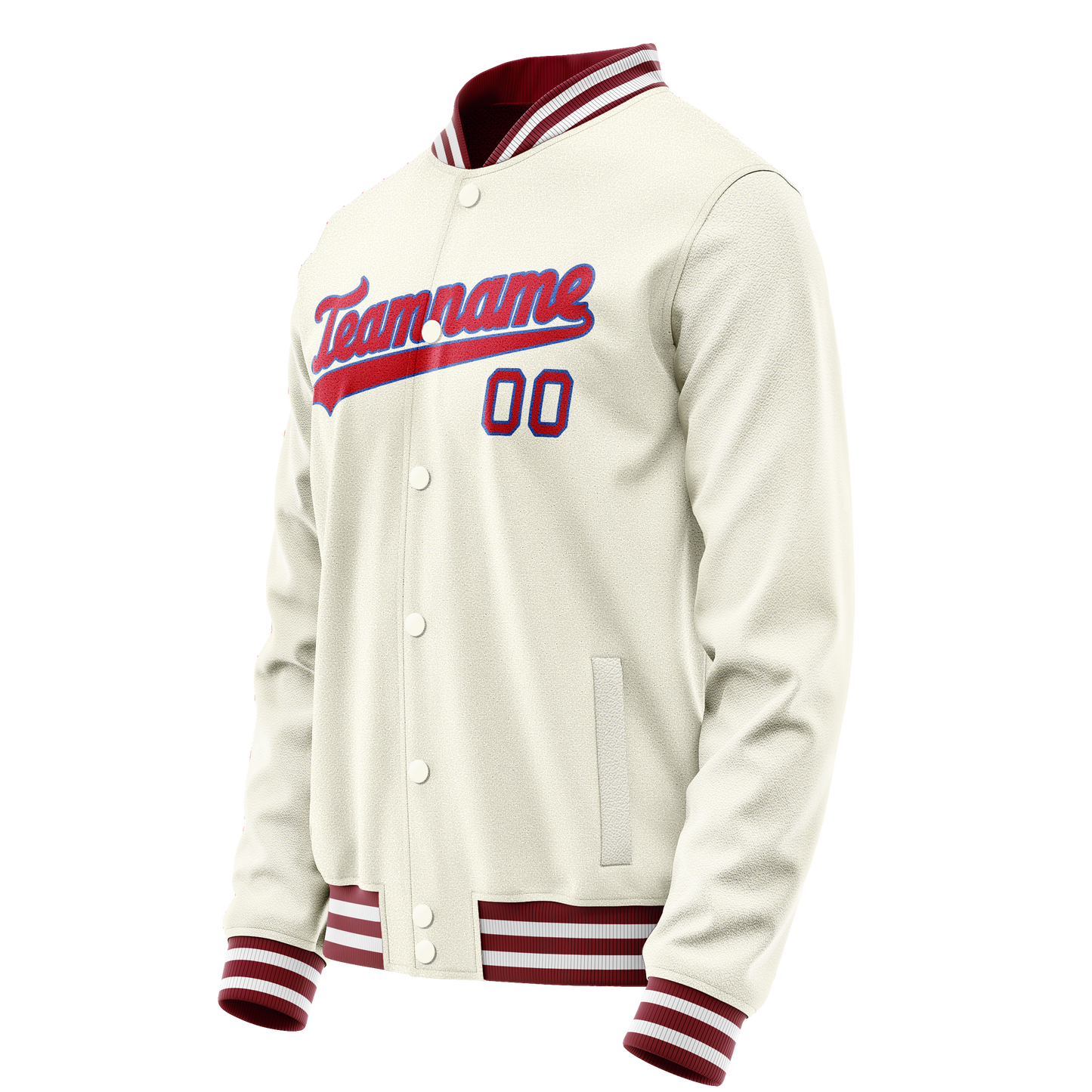 Custom Cream Red Solid Color Varsity Letterman Jacket