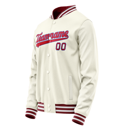 Custom Cream Red Solid Color Varsity Letterman Jacket