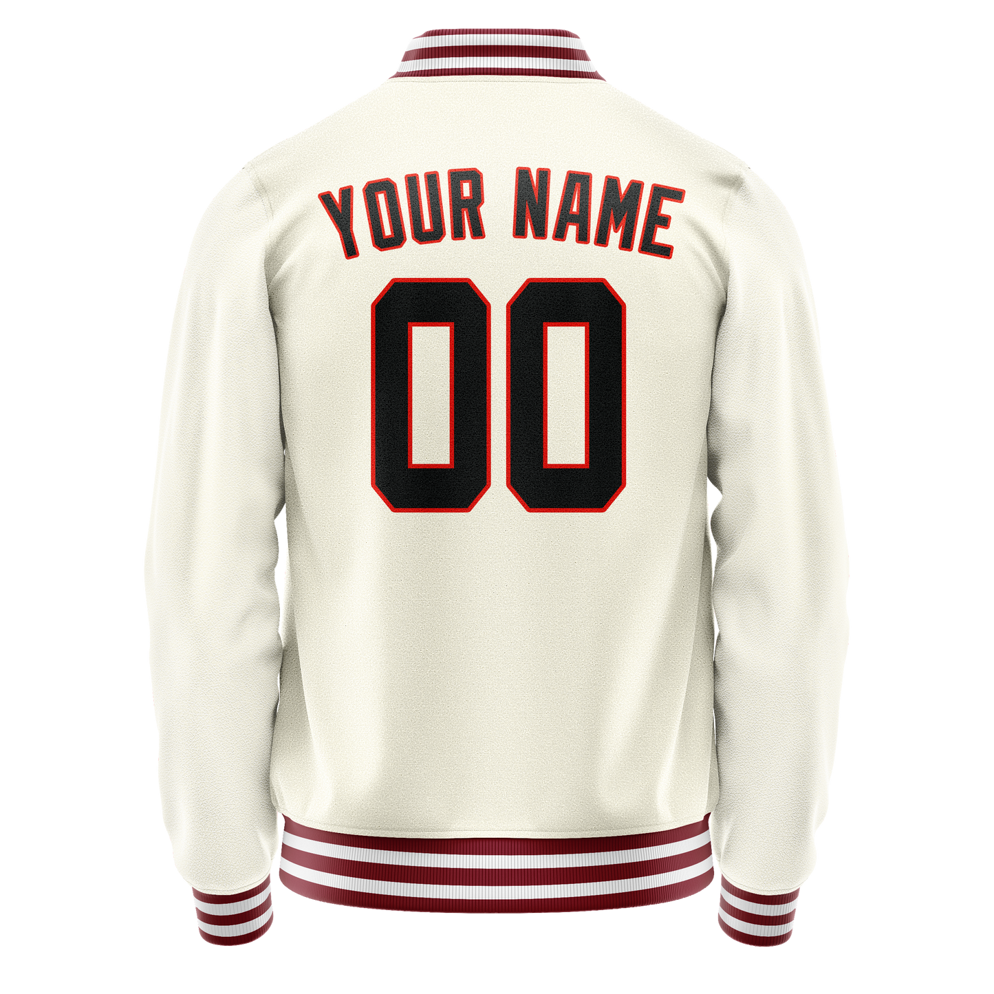 Custom Cream Black Solid Color Varsity Letterman Jacket