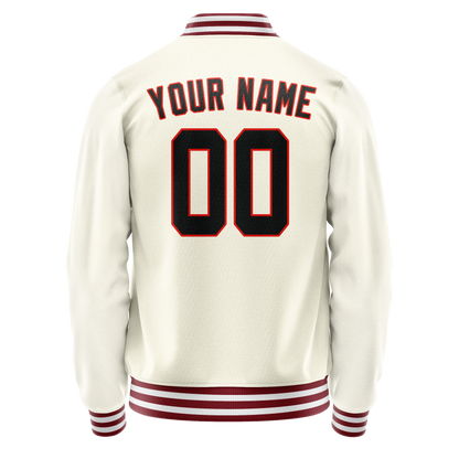 Custom Cream Black Solid Color Varsity Letterman Jacket