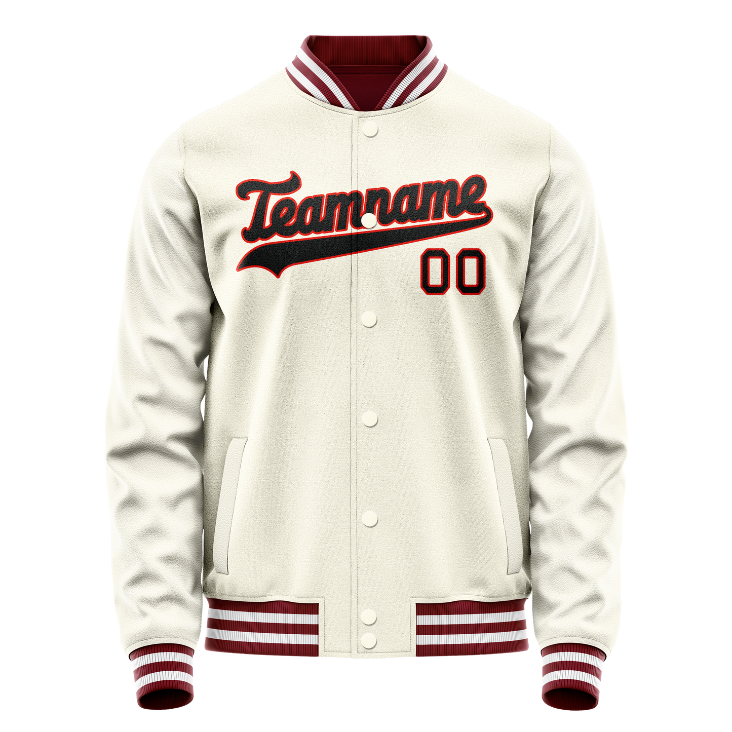 Custom Cream Black Solid Color Varsity Letterman Jacket