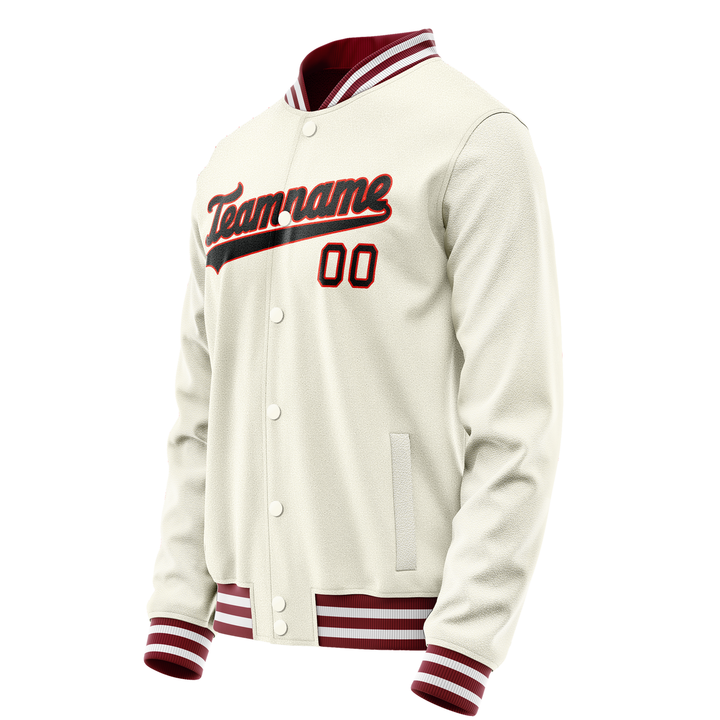 Custom Cream Black Solid Color Varsity Letterman Jacket