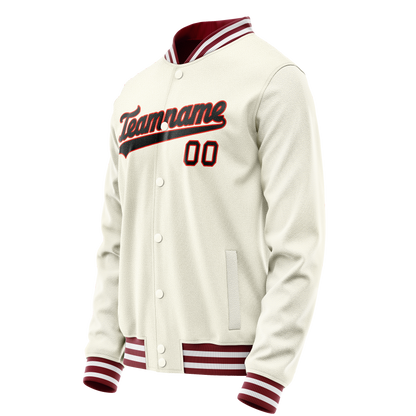 Custom Cream Black Solid Color Varsity Letterman Jacket
