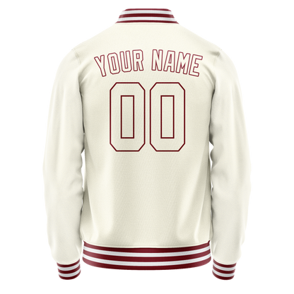 Custom Cream Crimson Solid Color Varsity Letterman Jacket