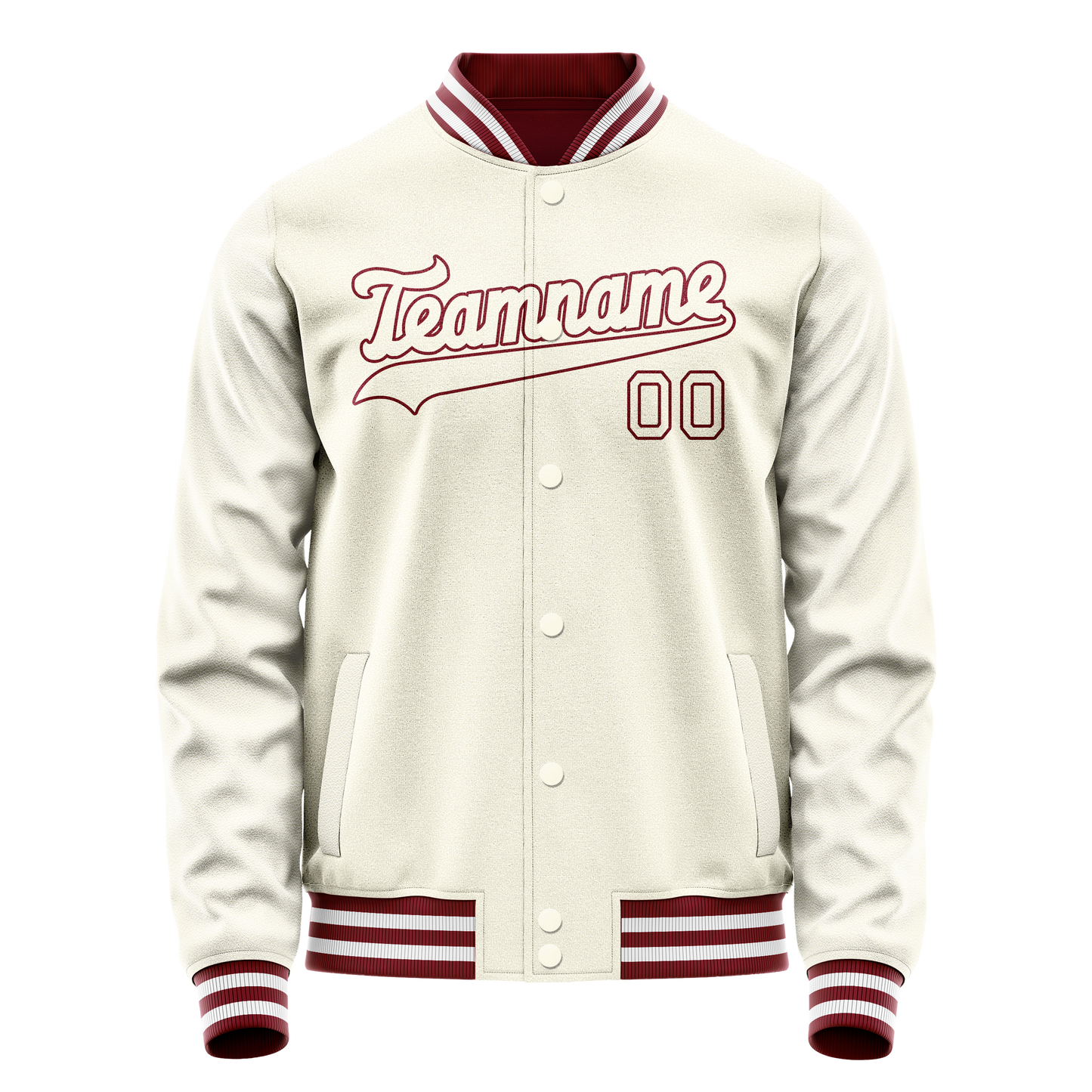 Custom Cream Crimson Solid Color Varsity Letterman Jacket
