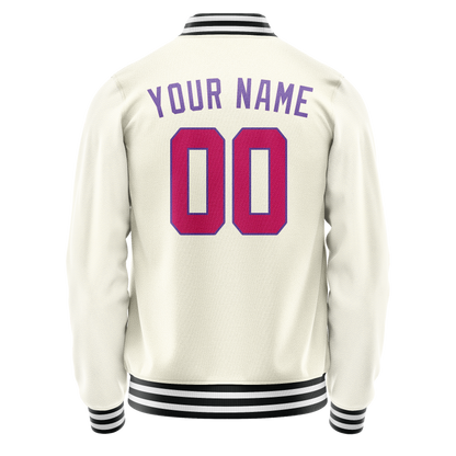 Custom Cream Purple Solid Color Varsity Letterman Jacket