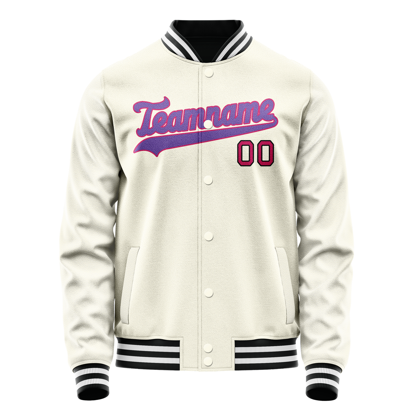 Custom Cream Purple Solid Color Varsity Letterman Jacket