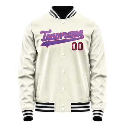 Custom Cream Purple Solid Color Varsity Letterman Jacket