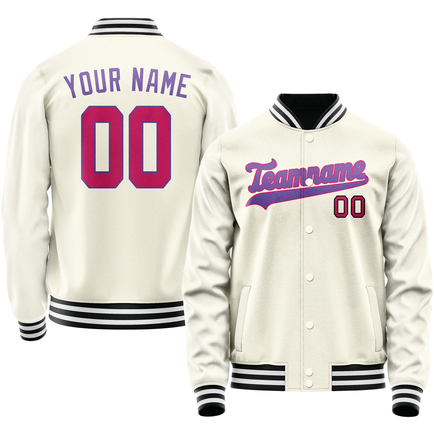 Custom Cream Purple Solid Color Varsity Letterman Jacket