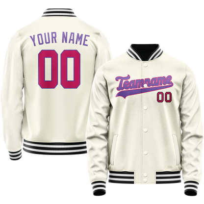 Custom Cream Purple Solid Color Varsity Letterman Jacket