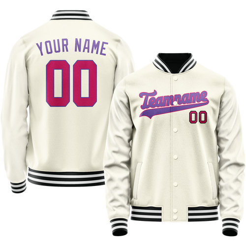 Custom Cream Purple Solid Color Varsity Letterman Jacket