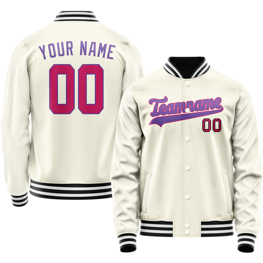 Custom Cream Purple Solid Color Varsity Letterman Jacket