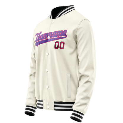 Custom Cream Purple Solid Color Varsity Letterman Jacket