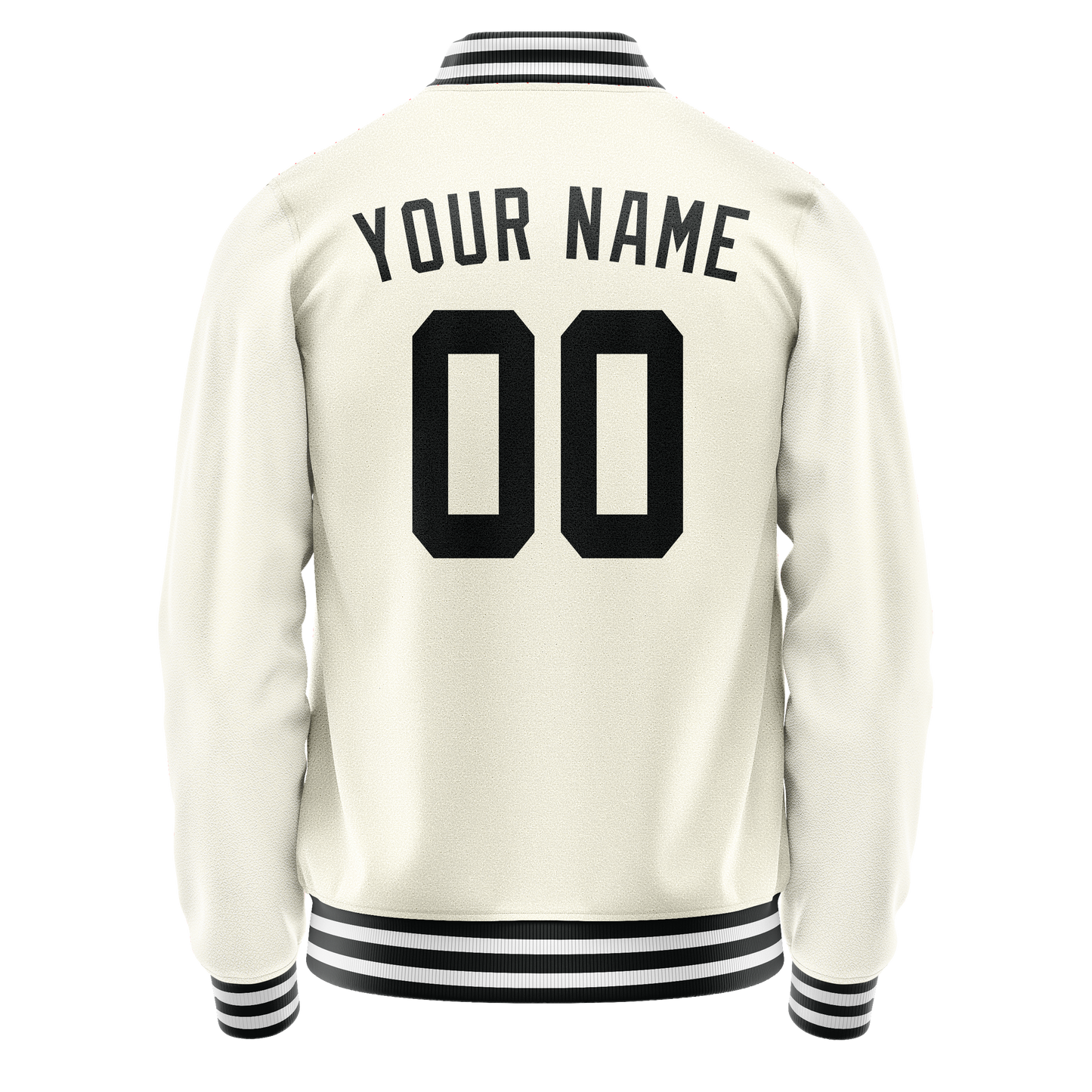Custom Cream Black Solid Color Varsity Letterman Jacket